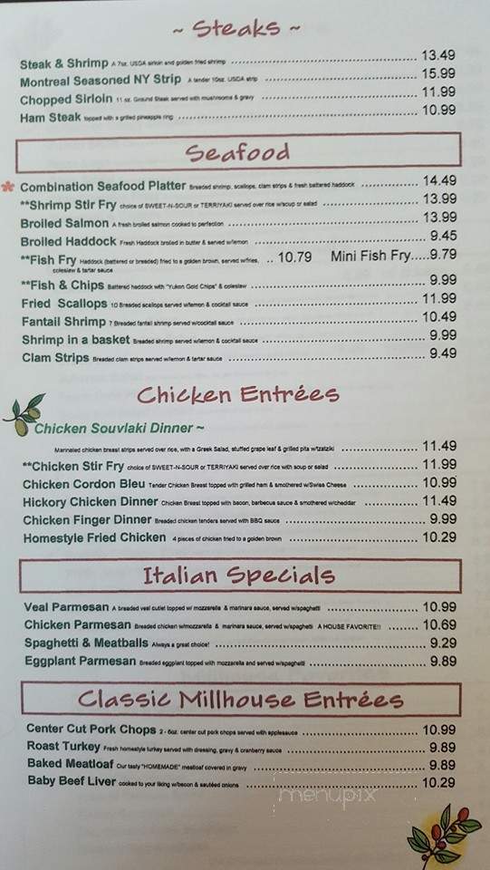 Millhouse Family Restaurant - Brockport, NY menu_pic