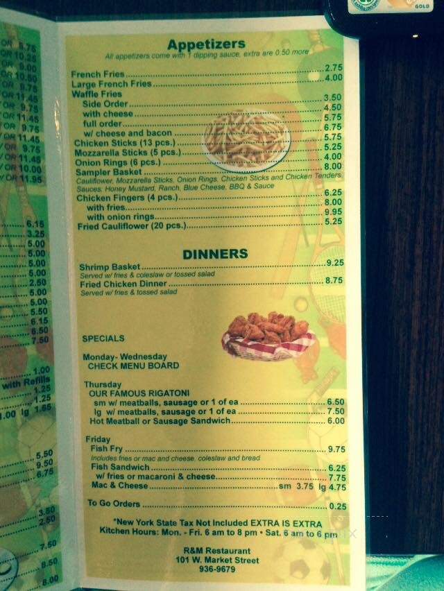 R & M Restaurant - Corning, NY menu_pic