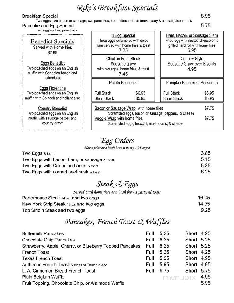 Riki's Family Restaurant - Fairport, NY menu_pic