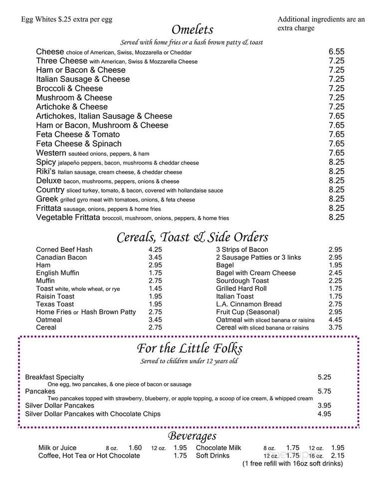 Riki's Family Restaurant - Fairport, NY menu_pic