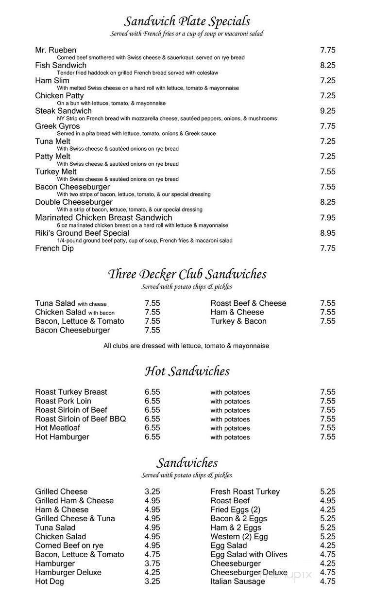 Riki's Family Restaurant - Fairport, NY menu_pic