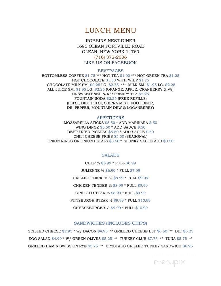 Robbins Nest - Prattsburgh, NY menu_pic