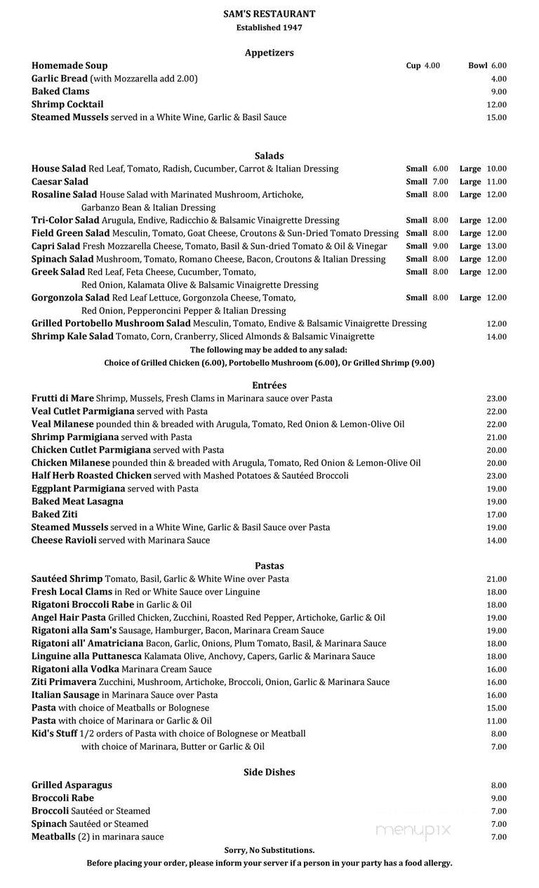 Sam's Restaurant - East Hampton, NY menu_pic