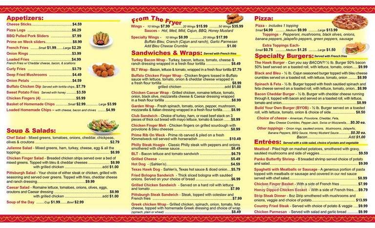 Seneca Hawk Restaurant - Irving, NY menu_pic