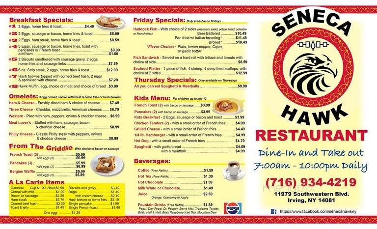 Seneca Hawk Restaurant - Irving, NY menu_pic