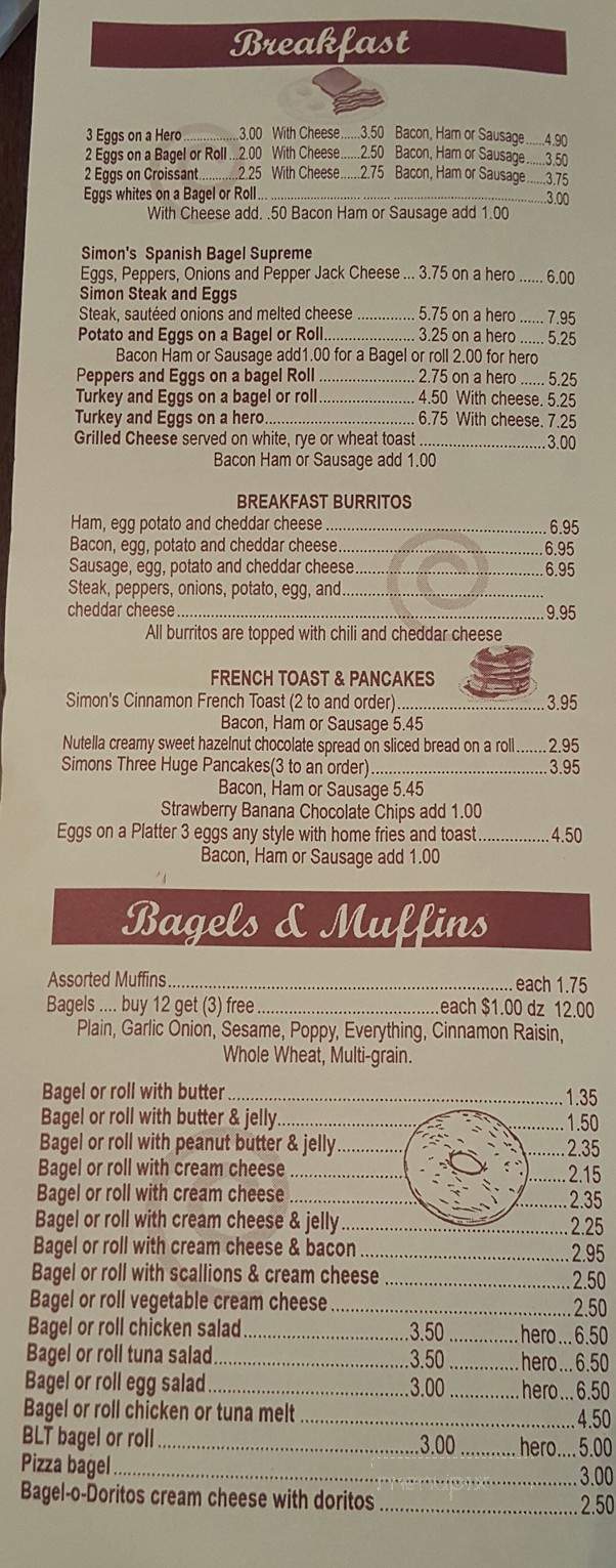 Simon's Deli & Bagels - Bronx, NY menu_pic