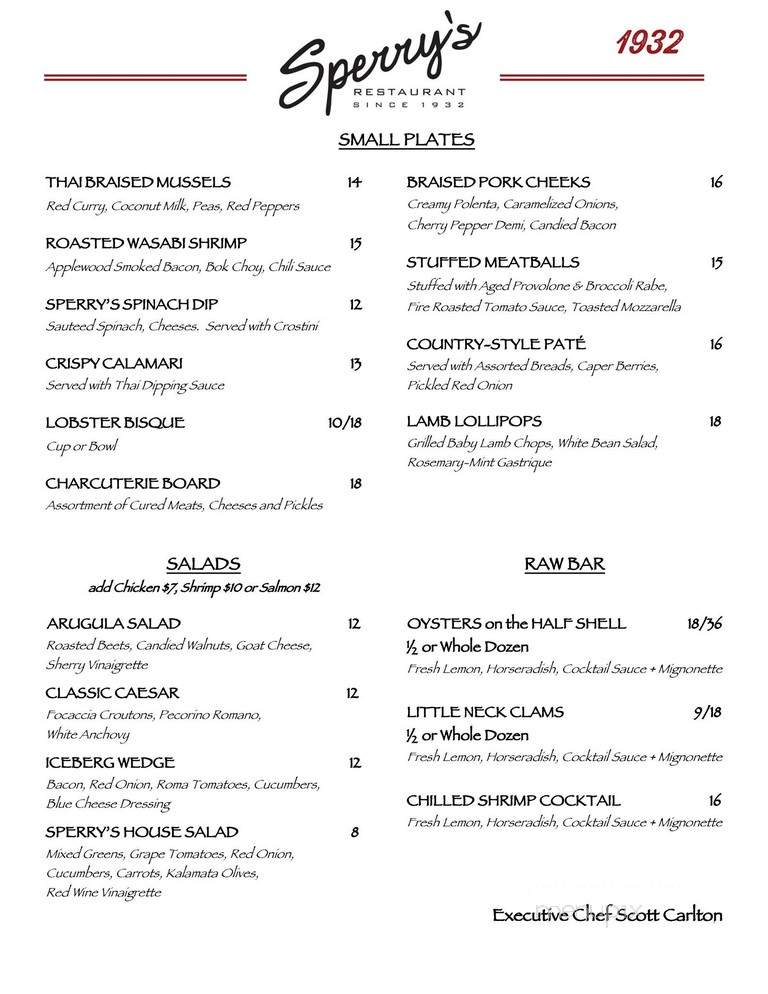 Sperry's Restaurant - Saratoga Springs, NY menu_pic