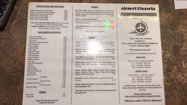Stevensons Airport Restaurant - Sodus, NY menu_pic