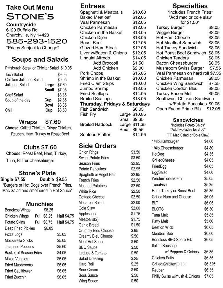 Stone's Countryside Tavern - Churchville, NY menu_pic