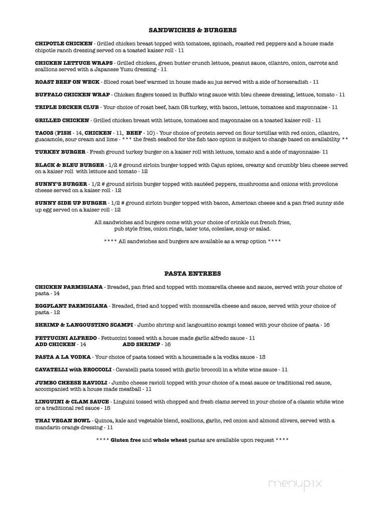 Sunny's Restaurant & Lounge - Batavia, NY menu_pic