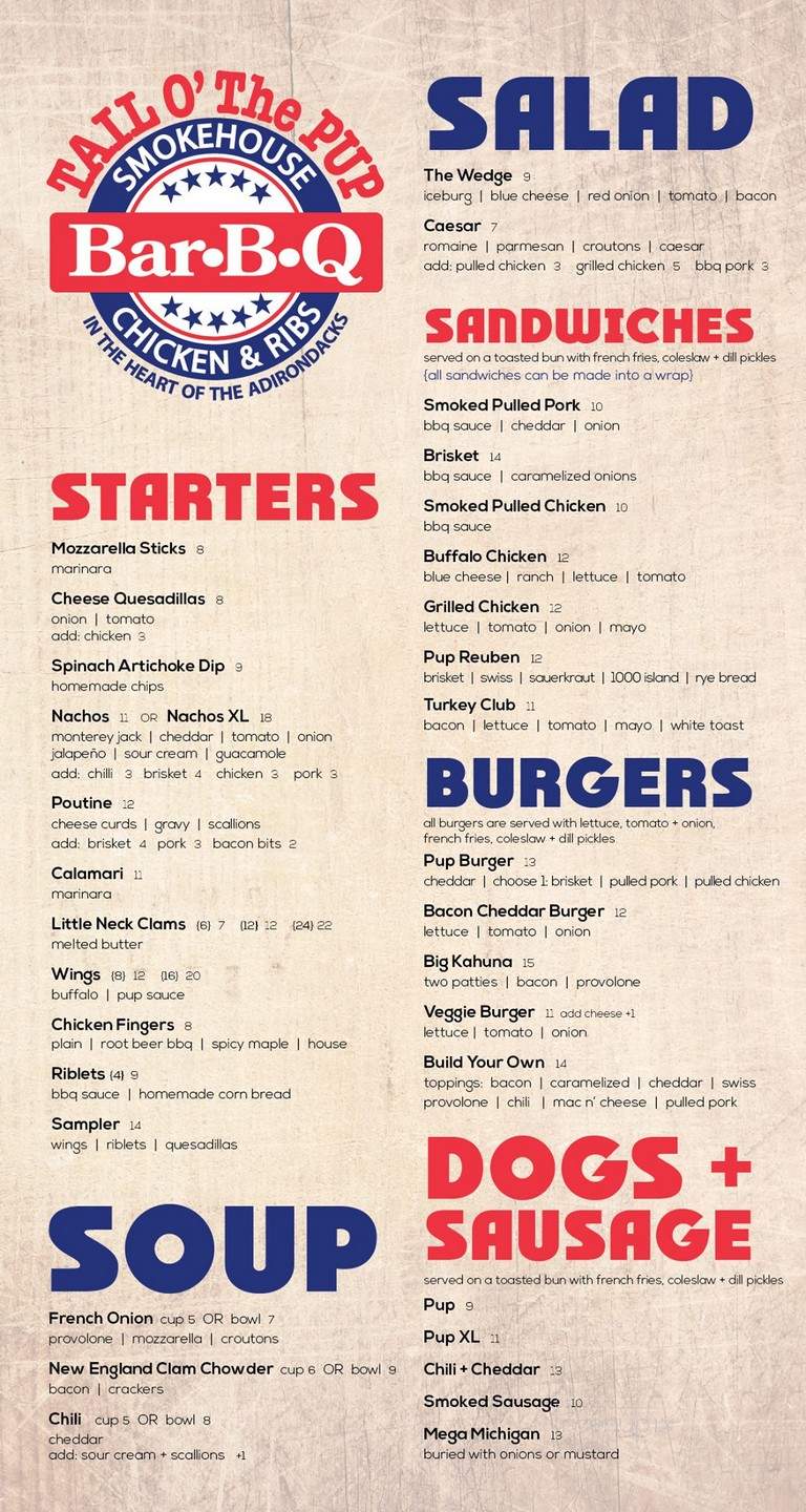 Tail O' The Pup - Ray Brook, NY menu_pic