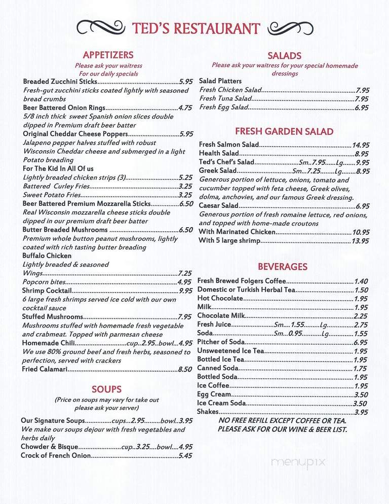 Ted's Restaurant - Jeffersonville, NY menu_pic