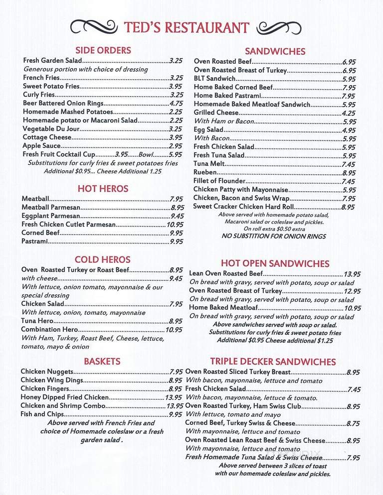Ted's Restaurant - Jeffersonville, NY menu_pic