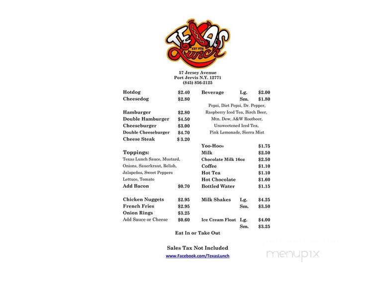 Texas Lunch - Port Jervis, NY menu_pic