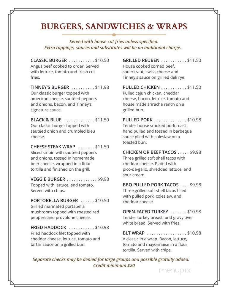 Tinney's Tavern - Middle Grove, NY menu_pic