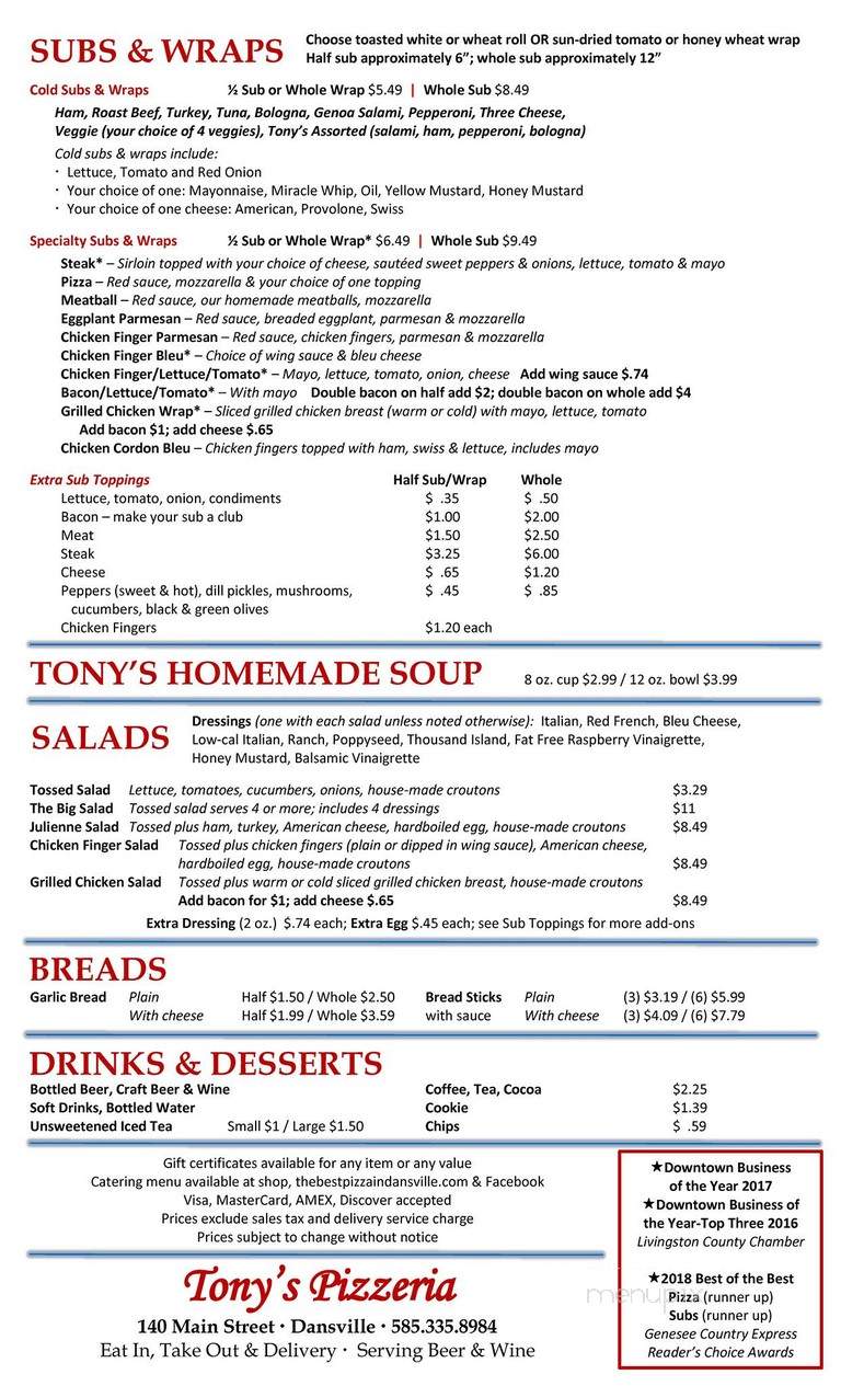 Tony's Pizzeria - Dansville, NY