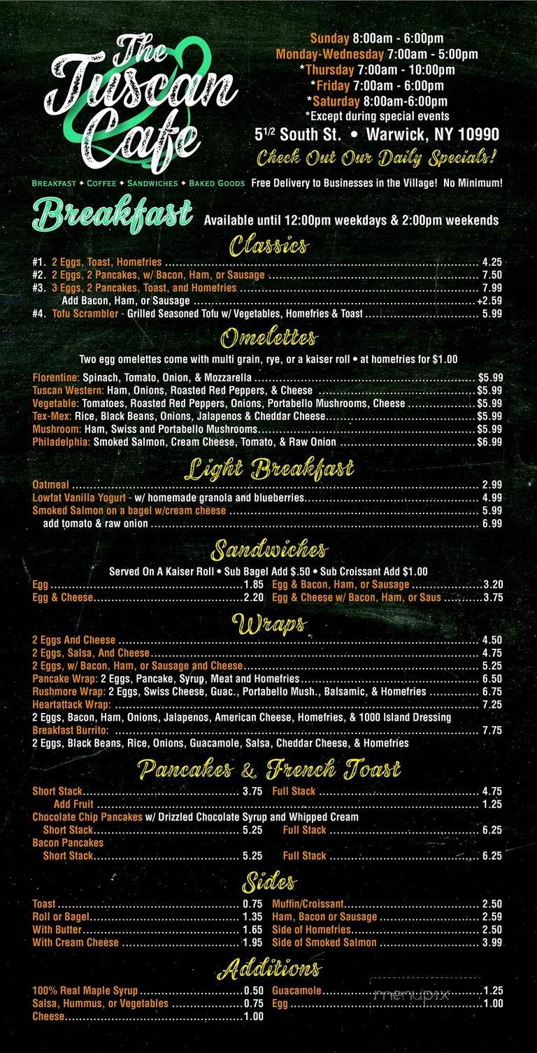Tuscan Cafe - Warwick, NY menu_pic