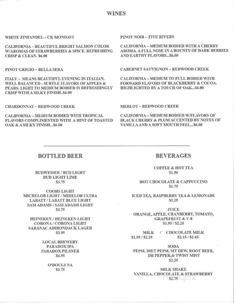 Wagon Wheel Restaurant - Ticonderoga, NY menu_pic
