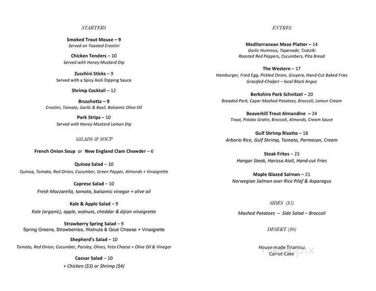 Western Hotel - Callicoon, NY menu_pic