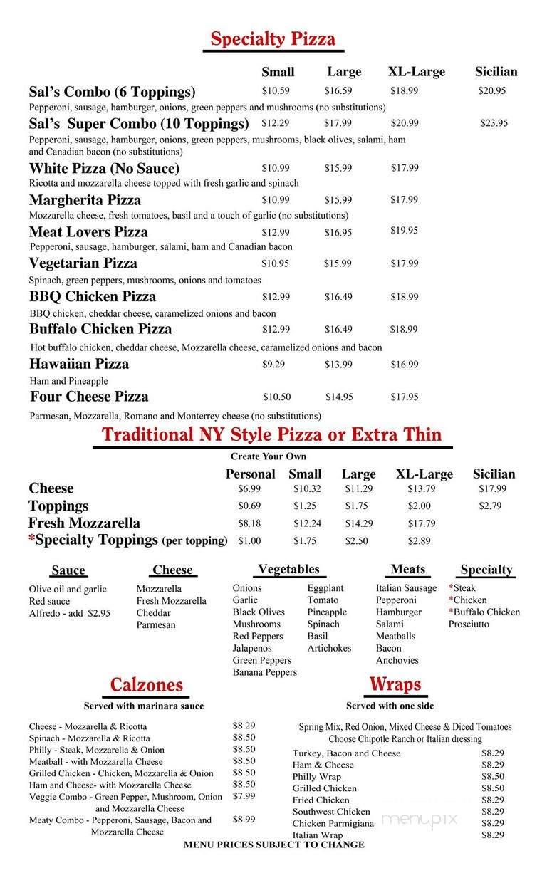 Sal's Italian Restaurant - Burlington, NC menu_pic