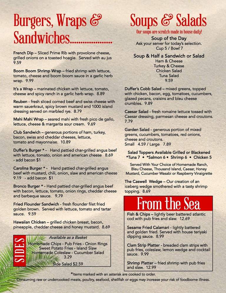 Duffer's Pub & Grille - Oak Island, NC menu_pic