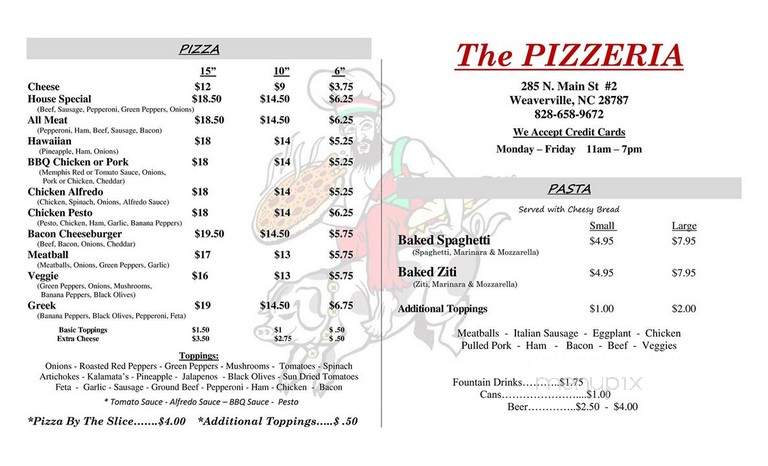 Pizzeria - Weaverville, NC menu_pic