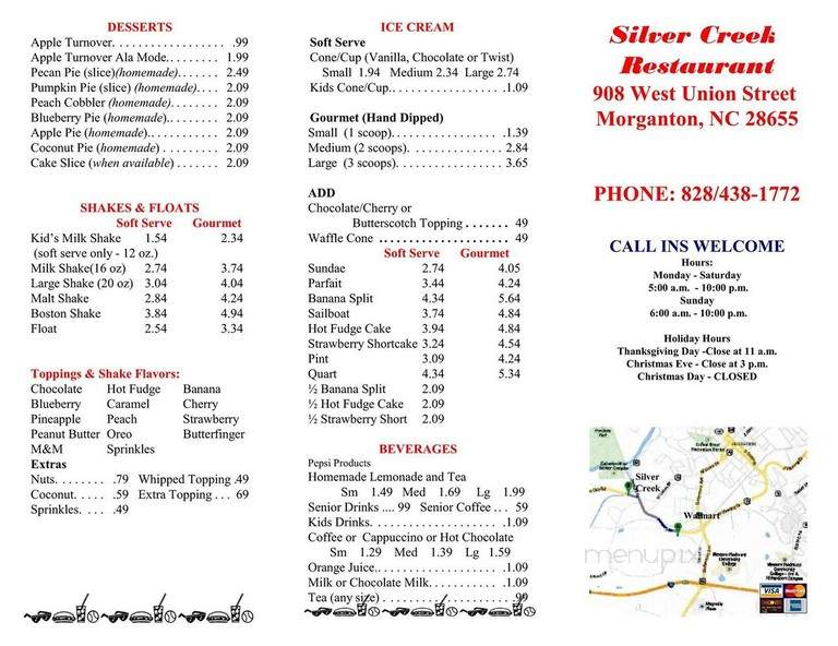 Silver Creek Restaurant - Morganton, NC menu_pic