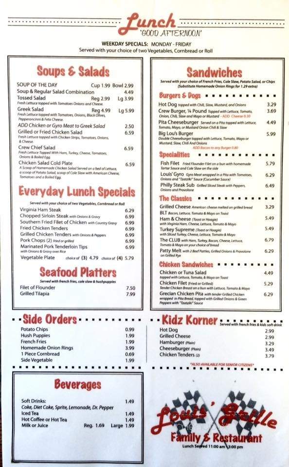 Louis' Grille - Harrisburg, NC menu_pic