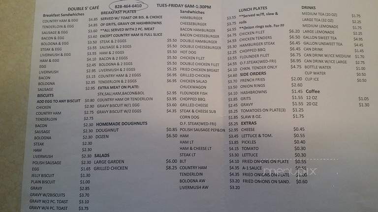 Double S Cafe - Conover, NC menu_pic