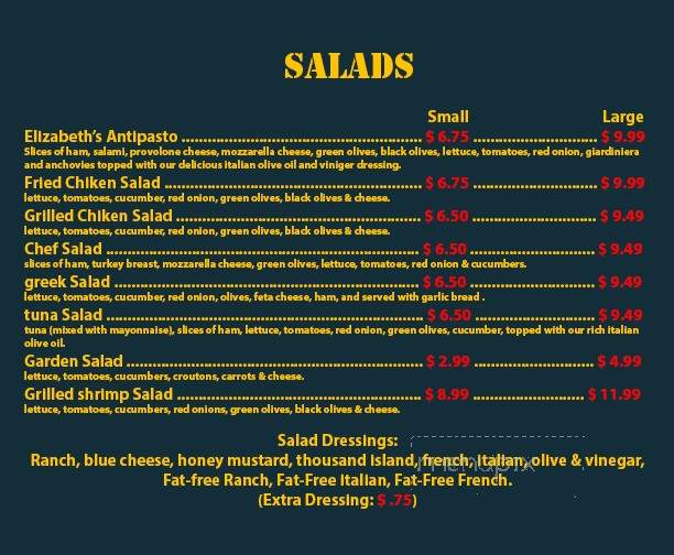 Elizabeth's Pizza - Siler City, NC menu_pic