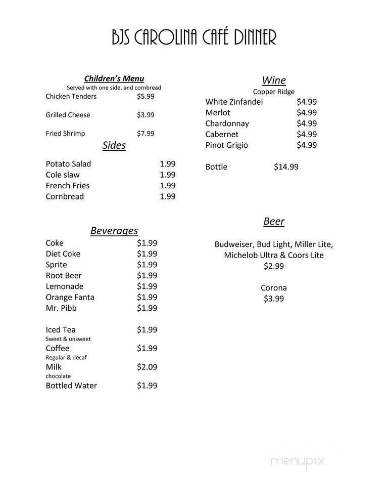 Carolina Club Snack Bar - Grandy, NC menu_pic