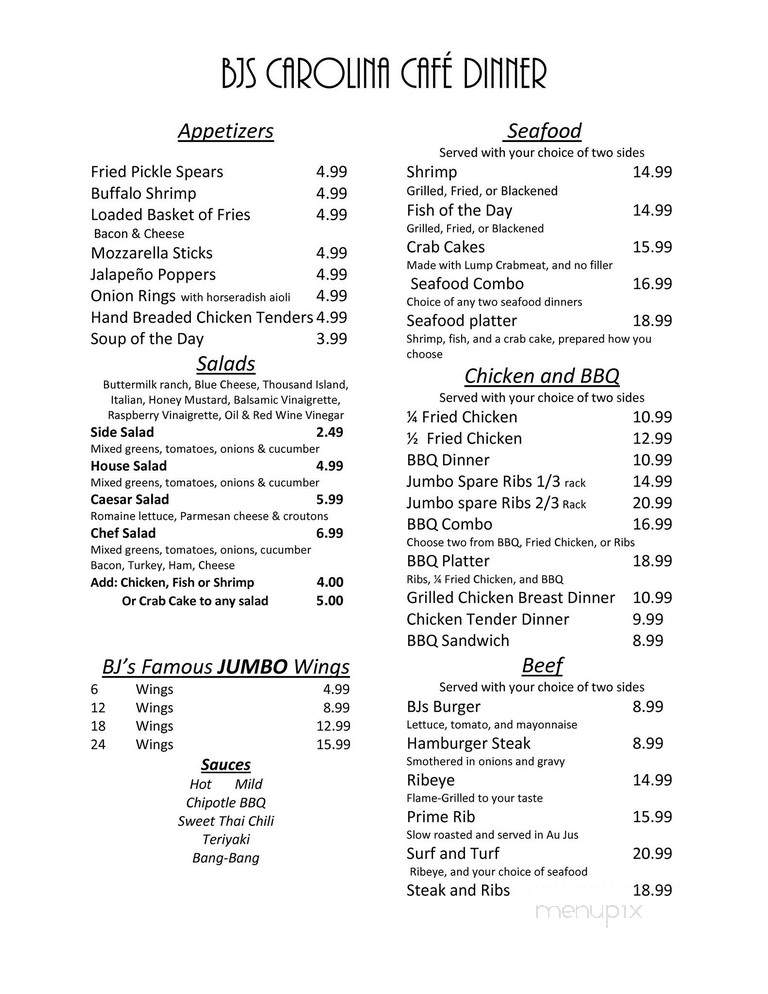 Carolina Club Snack Bar - Grandy, NC menu_pic