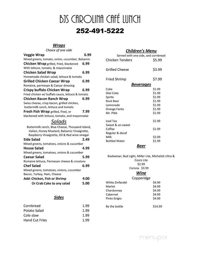 Carolina Club Snack Bar - Grandy, NC menu_pic
