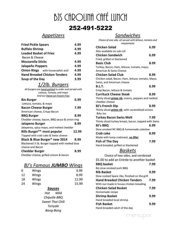 Carolina Club Snack Bar - Grandy, NC menu_pic