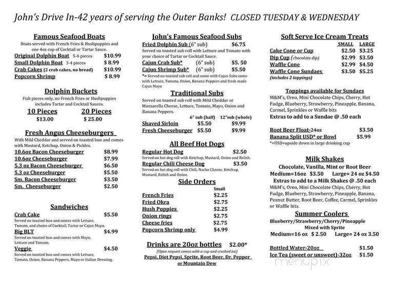 John's Drive In - Kitty Hawk, NC menu_pic