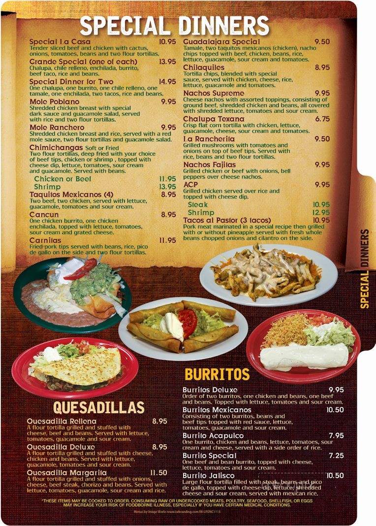 Menus, La Fogata Mexican Restaurant Kitty Hawk