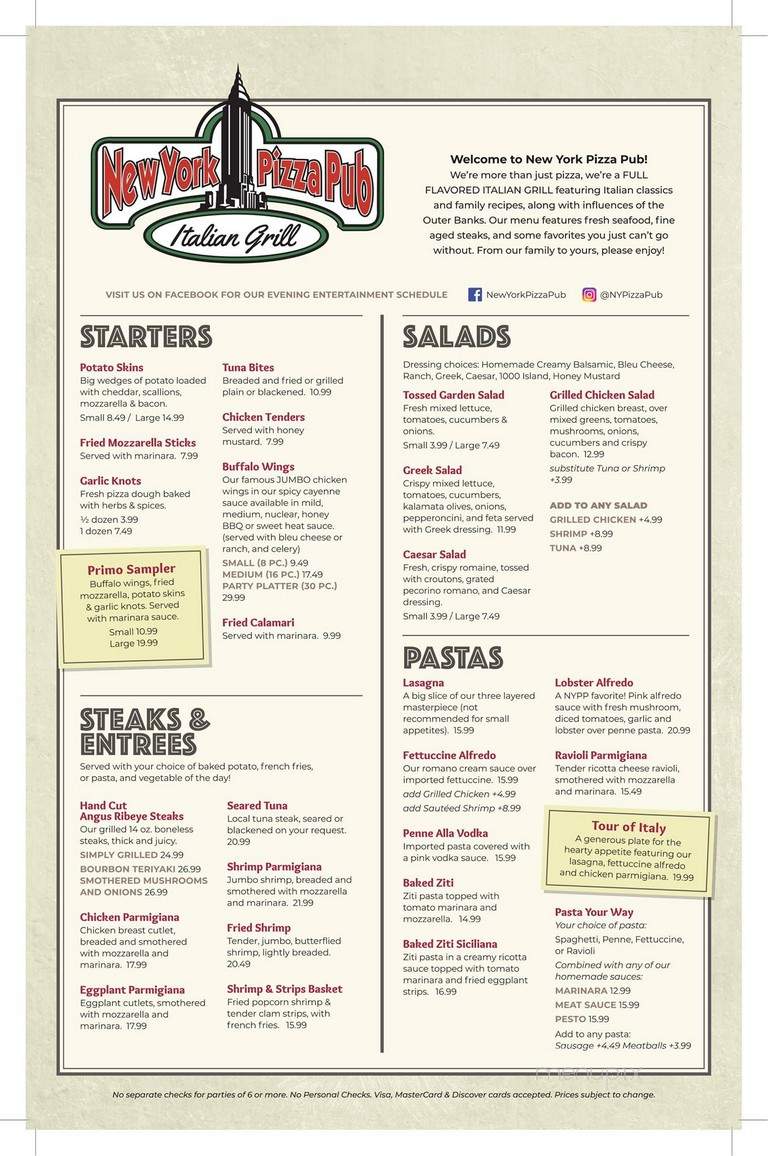 New York Pizza Pub - Nags Head, NC menu_pic