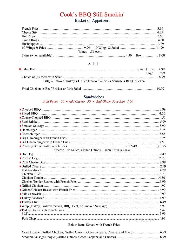Cook's Barbecue - Lexington, NC menu_pic