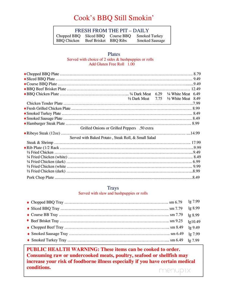 Cook's Barbecue - Lexington, NC menu_pic
