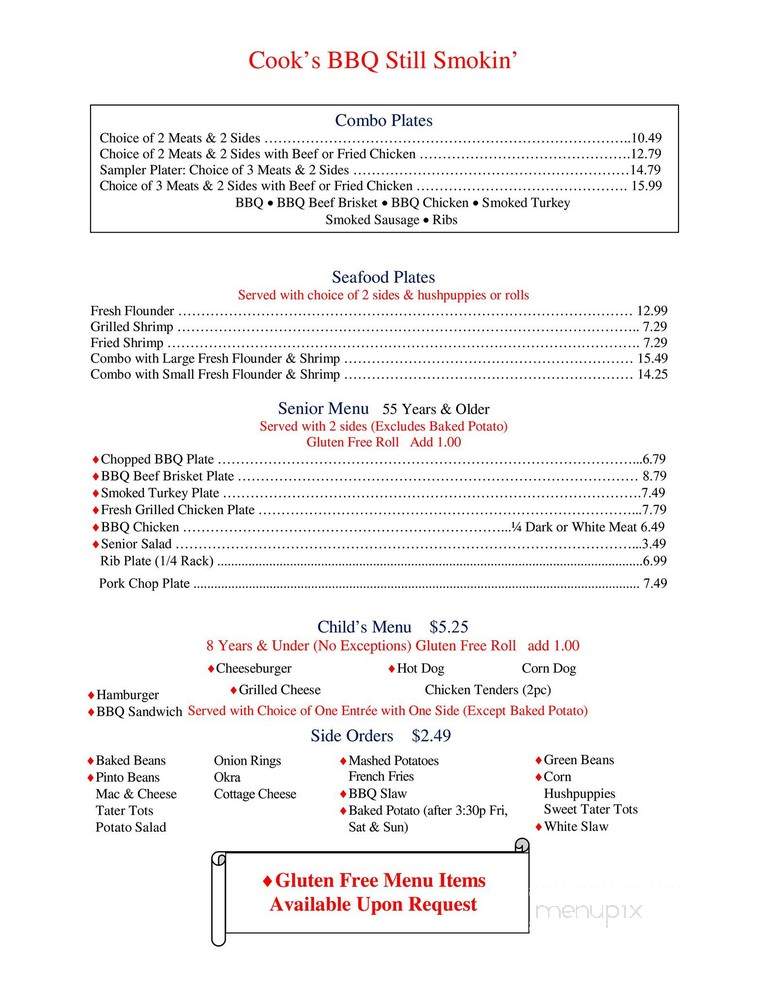 Cook's Barbecue - Lexington, NC menu_pic