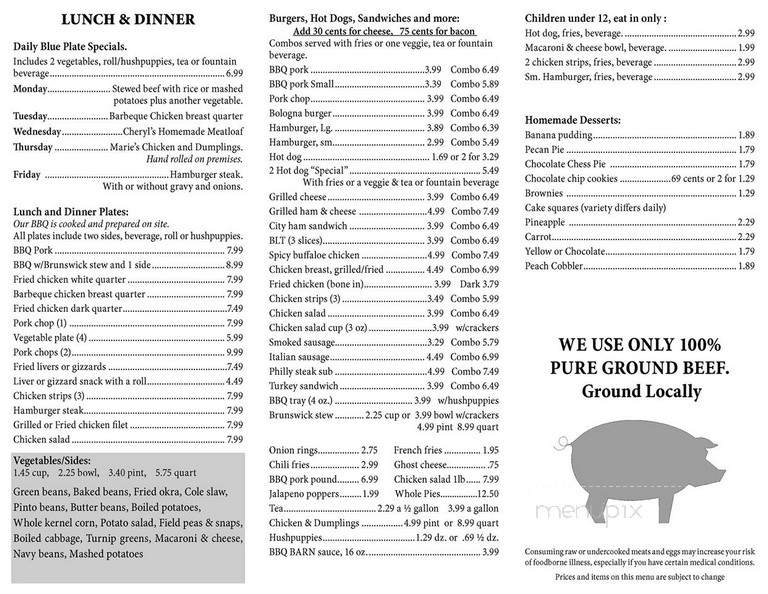 Online Menu Of Bbq Barn Butner Nc