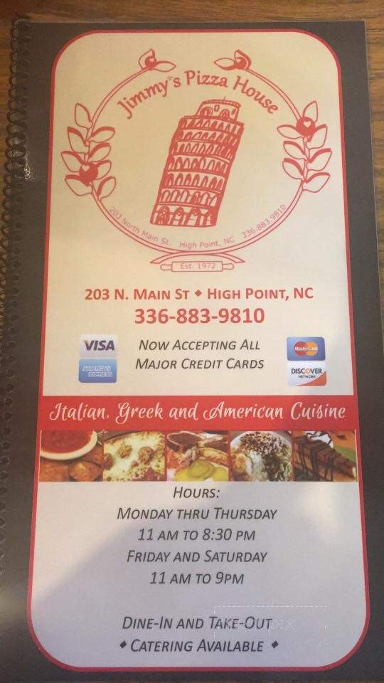 Menu of Jimmy&#39;s Pizza House in High Point, NC 27260