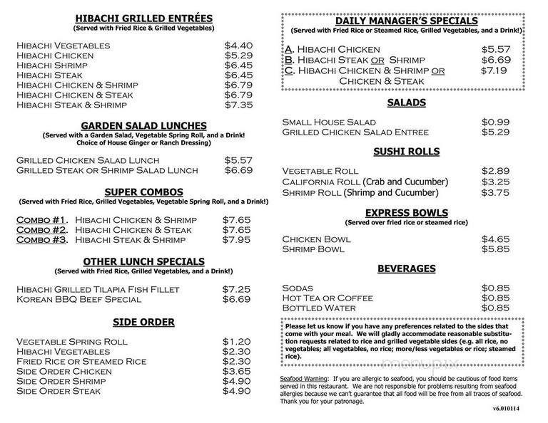 Midori Japanese Hibachi - Greensboro, NC menu_pic