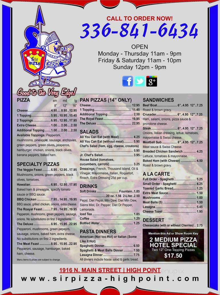 Sir Pizza - High Point, NC menu_pic