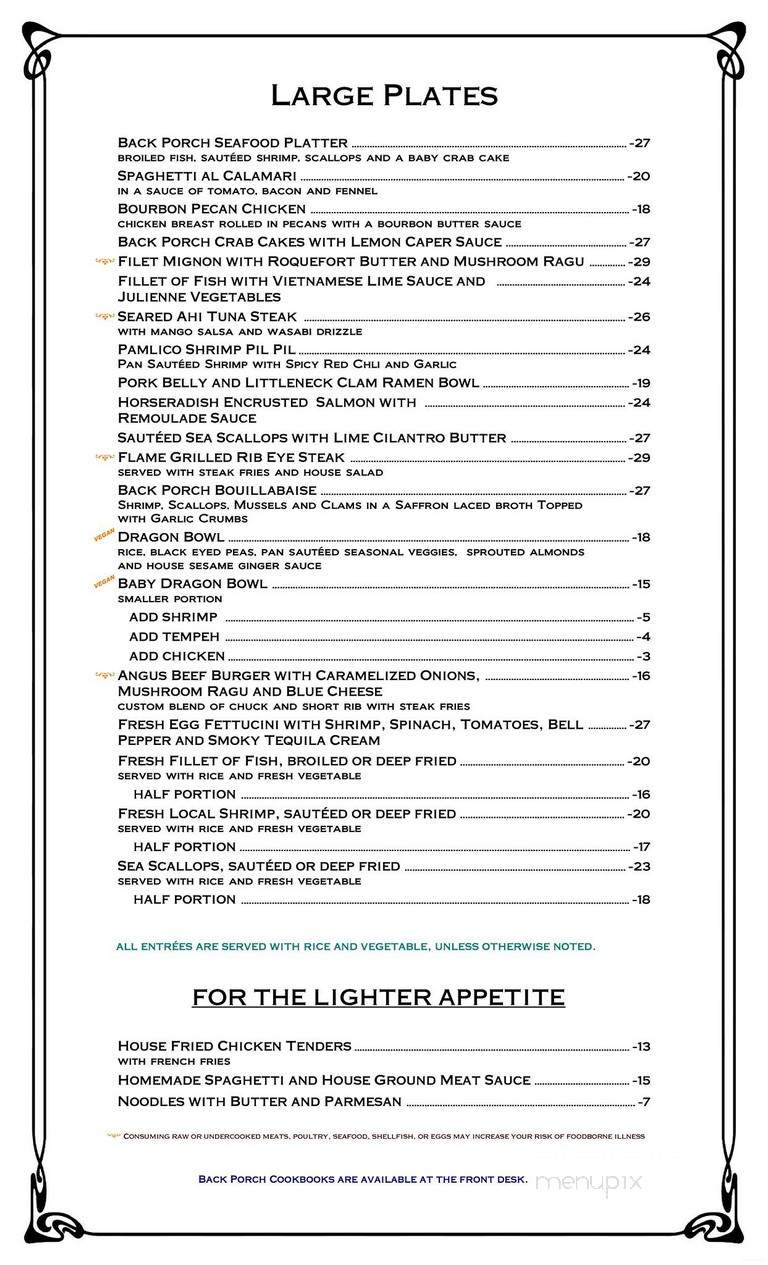Online Menu of Back Porch Lunchbox, Ocracoke, NC