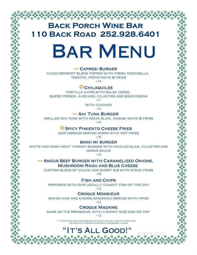 Back Porch Lunchbox - Ocracoke, NC menu_pic