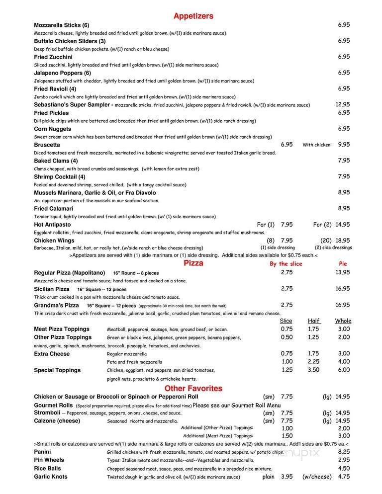 Sebastiano's Pizzeria - Mooresville, NC menu_pic