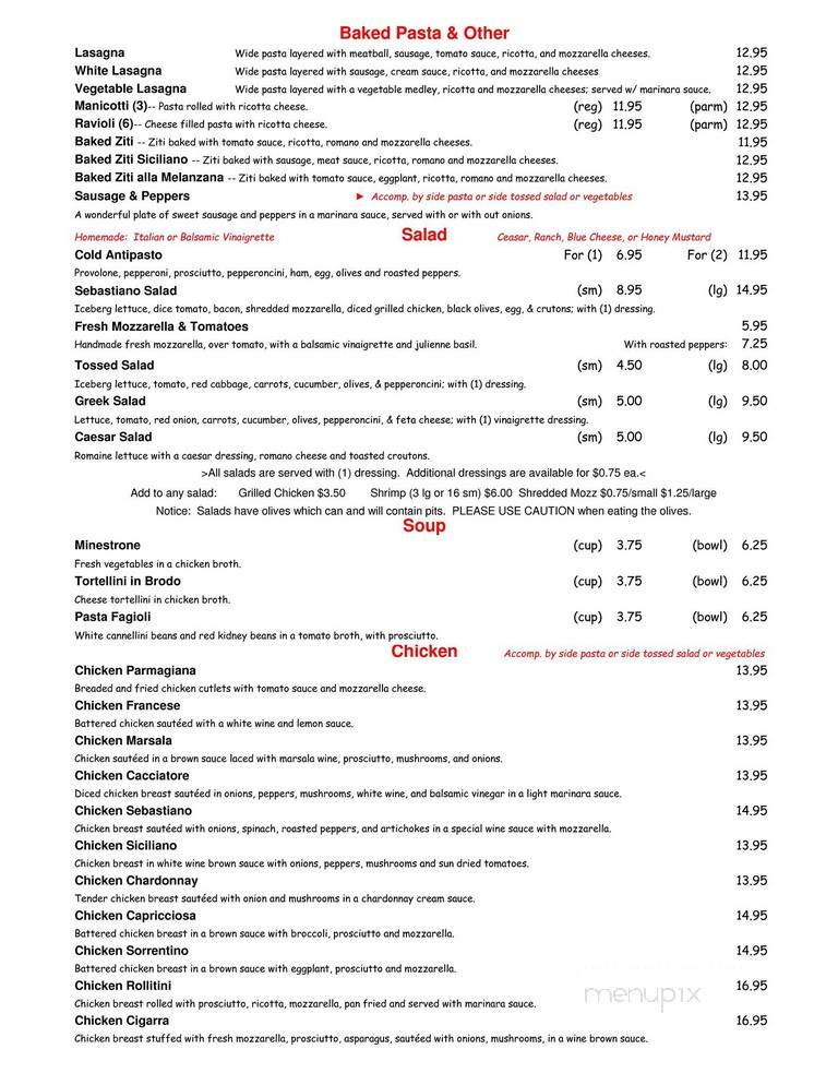 Sebastiano's Pizzeria - Mooresville, NC menu_pic