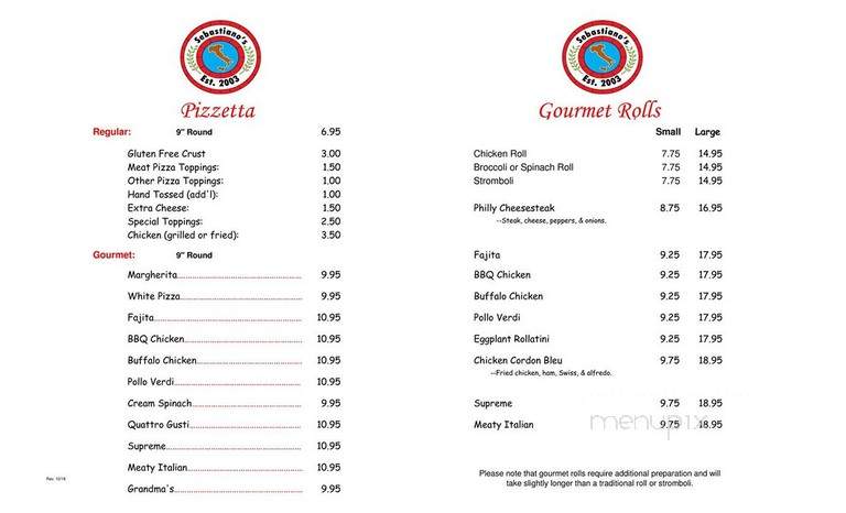 Sebastiano's Pizzeria - Mooresville, NC menu_pic