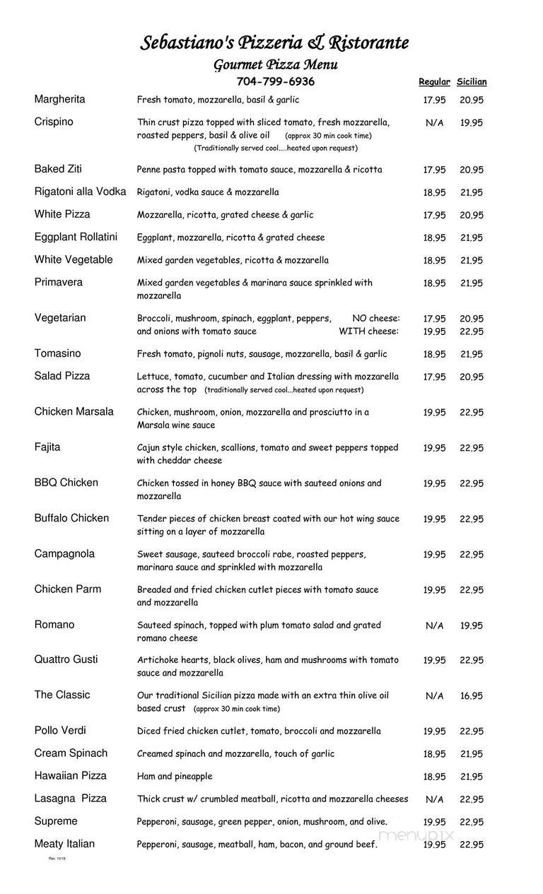 Sebastiano's Pizzeria - Mooresville, NC menu_pic